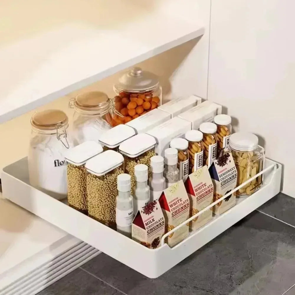 Kitchen Storage Rack with Slide Rail Pull-out Nail Free Installation High Temperature Resistant Practical Simple Storage Box
