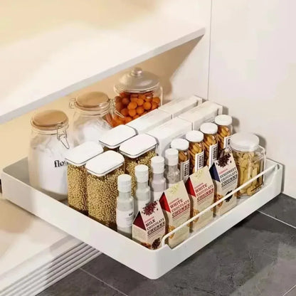 Kitchen Storage Rack with Slide Rail Pull-out Nail Free Installation High Temperature Resistant Practical Simple Storage Box