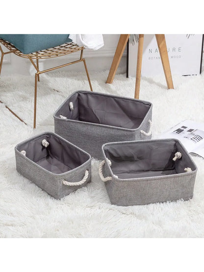 3sizes 1PCS foldable desktop storage basket with large capacity and handle for toys organizer, linen fabric storage basket for d