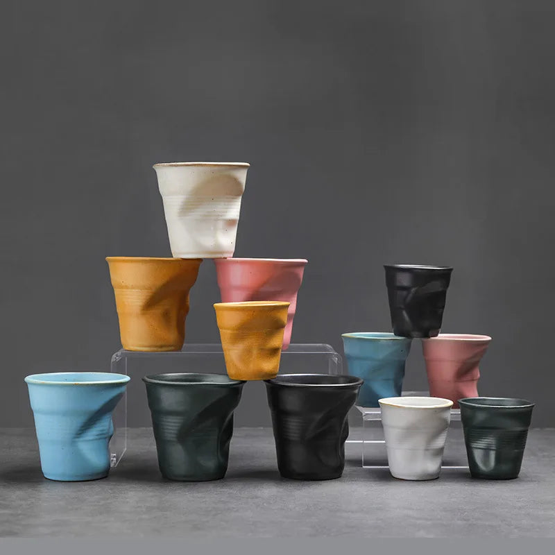 Creative Coarse Ceramic Coffee Cups Retro Irregular Folded Ceramic Mug