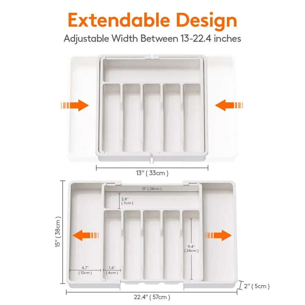 Expandable Utensil Tray Adjustable Plastic Silverware Organizer Spoons Forks Knives Cutlery Holder Kitchen Gadgets