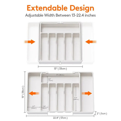Expandable Utensil Tray Adjustable Plastic Silverware Organizer Spoons Forks Knives Cutlery Holder Kitchen Gadgets