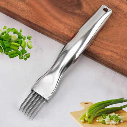 Stainless Steel Kitchen Knife for Chopped Green Onion with Curved Handle Design Food Speedy Chopper Silk the Knife