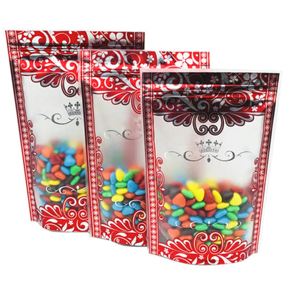 100Pcs/Lot Plastic Stand Up Pouches Ziplock Food Packaging Bags with Window Resealable Tear Notch for Nuts Snacks Coffee Bean