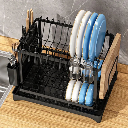 Double-layer Kitchen Dish Bowl Drainer Storage Rack Household Tableware Drain Chopsticks Knife Fork Water Cup Storage Holder