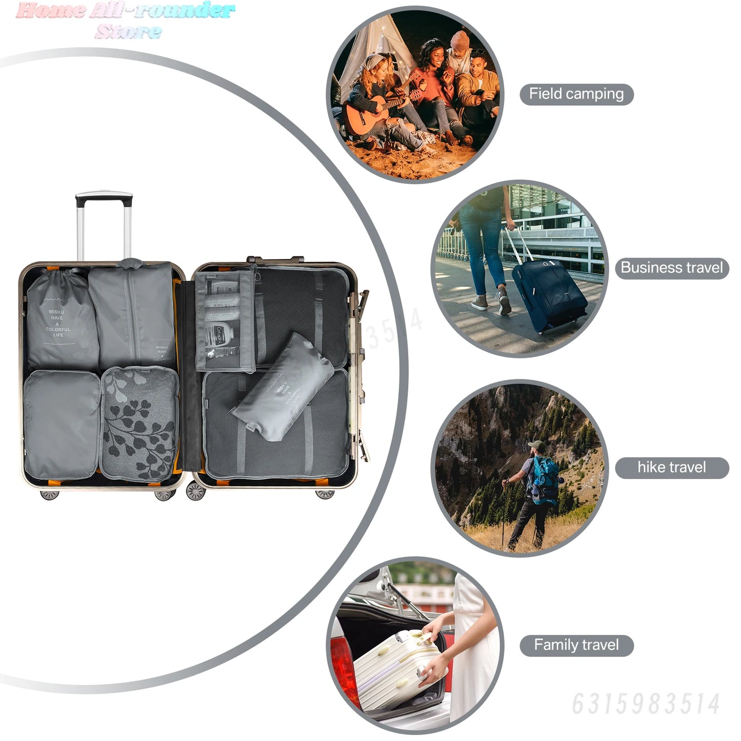 Waterproof Packing Cubes 8pc Set for Suitcases Travel Packing Organizer With Double Zipper Pulls Mesh Top 100% Durable Polyester