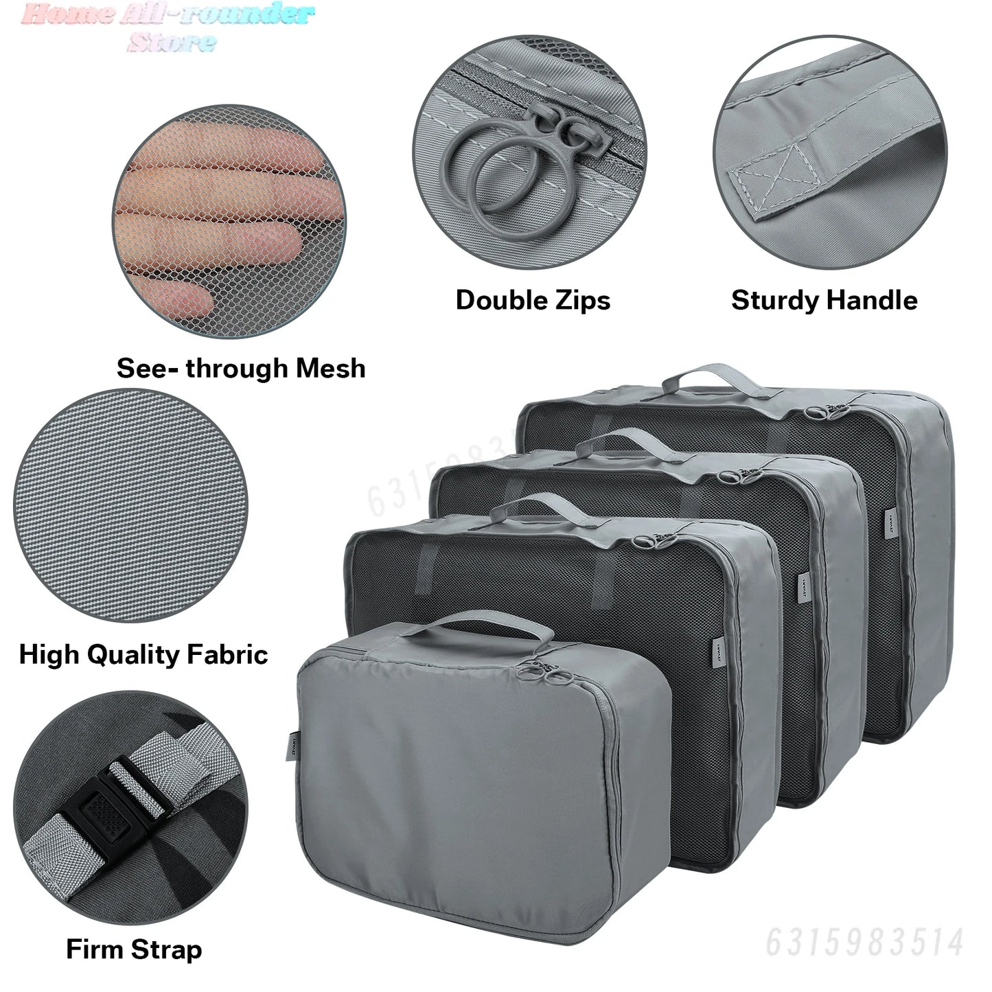 Waterproof Packing Cubes 8pc Set for Suitcases Travel Packing Organizer With Double Zipper Pulls Mesh Top 100% Durable Polyester