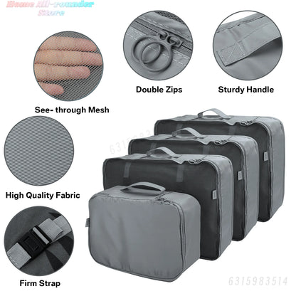 Waterproof Packing Cubes 8pc Set for Suitcases Travel Packing Organizer With Double Zipper Pulls Mesh Top 100% Durable Polyester
