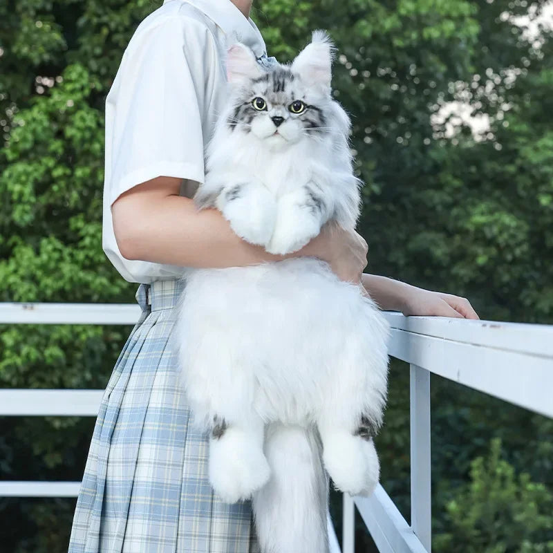 Pure Handmade Simulation Plush Cat Backpack Trendy And Cute White Cat Shoulder Bag For Women Exquisite Birthday Gifts For Girl