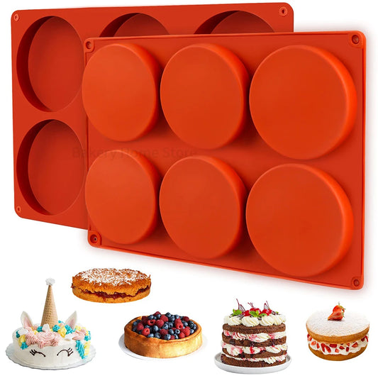 Large Silicone Cake Mold 6-Cavity Round Silicone Baking Mould Egg Pan Chocolate Muffin Mousse Tray DIY Cake Accessories
