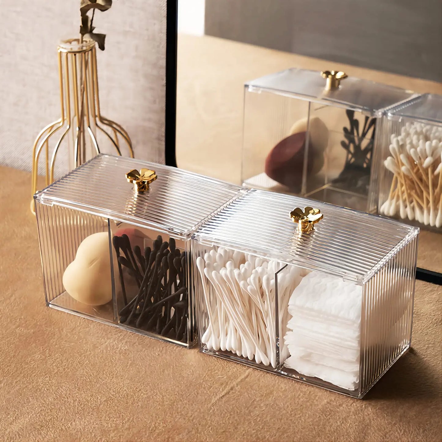 Acrylic Qtip Cotton Swab Holder Bathroom Jars With Lids Apothecary Jar Dispenser For Cotton BallCotton Round Pads, Floss