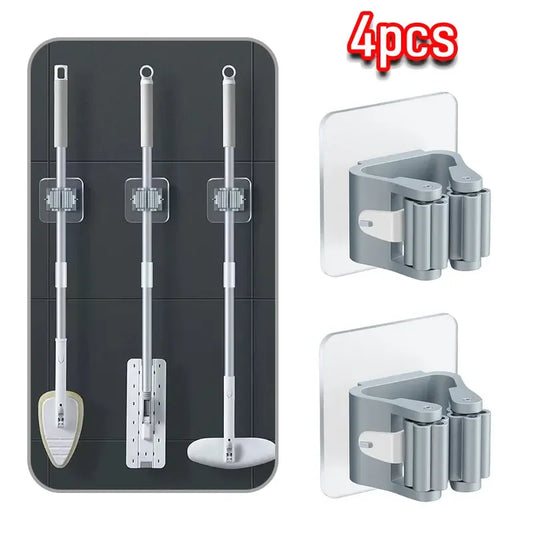 4PCS Wall Mounted Mop Organizer Holder Wall-Mounted Waterproof Mop Storage Rack Broom Hanger Hooks Household Tools