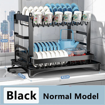 Double-layer Kitchen Dish Bowl Drainer Storage Rack Household Tableware Drain Chopsticks Knife Fork Water Cup Storage Holder