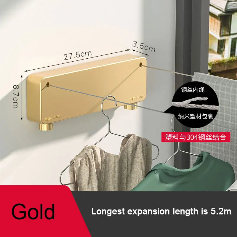 DOOKOLE 5.2m Retractable Clothesline,Stainless Steel Double Clothes Line Retracting,Heavy Duty Line Retractable Wall Mounted