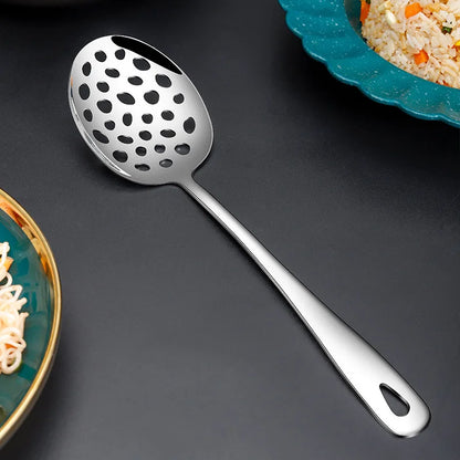 304 Stainless Steel Long Handle Public Hole Spoon Serving Fork Salad Household Tablespoons Cutlery Dinnerware Kitchen