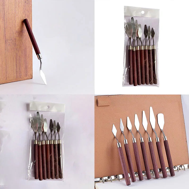 7 Pcs/set Stainless Steel Fondant Cake Spatula Cream Mixing Scraper Oil Painting Scoop Cake Decoration Accessories