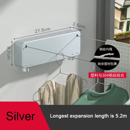 DOOKOLE 5.2m Retractable Clothesline,Stainless Steel Double Clothes Line Retracting,Heavy Duty Line Retractable Wall Mounted