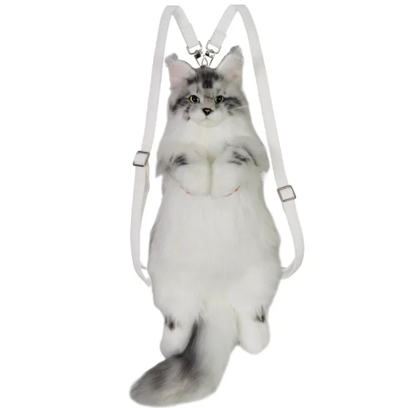 Pure Handmade Simulation Plush Cat Backpack Trendy And Cute White Cat Shoulder Bag For Women Exquisite Birthday Gifts For Girl