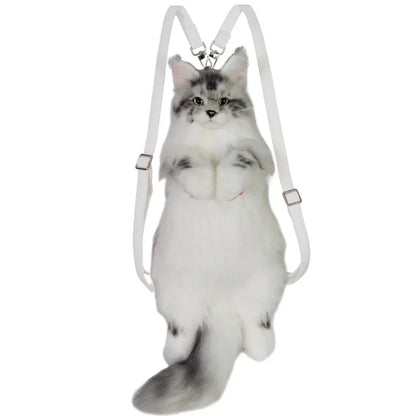 Pure Handmade Simulation Plush Cat Backpack Trendy And Cute White Cat Shoulder Bag For Women Exquisite Birthday Gifts For Girl