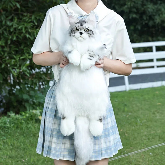 Pure Handmade Simulation Plush Cat Backpack Trendy And Cute White Cat Shoulder Bag For Women Exquisite Birthday Gifts For Girl