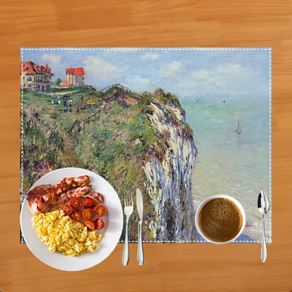 Famous Oil Painting By Claude Monet Table Mats Waterlily Lotus Flower Coffee Cup Pads Kitchen Accessories Linen Dining Placemat