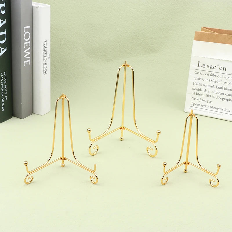 1Pc Craft Gold Bracket Book Holder Metal Bowl Plates Plate Rack Picture Art Frame Pedestal Display Stand Home Decor Supplies