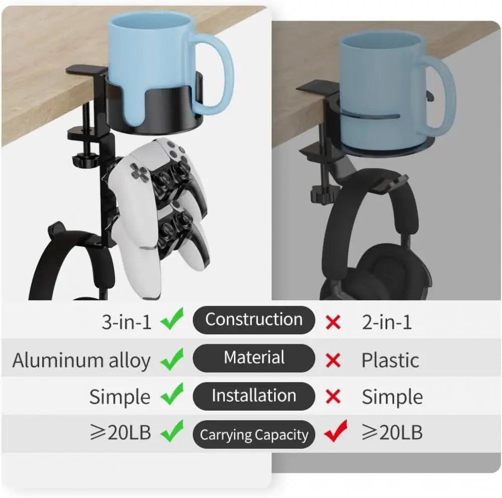 4 in 1 Desk Cup Holder with Headphone Hanger and Controller Stand Gaming Accessories Universal Adjustable