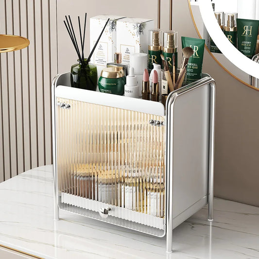 Light Luxury Makeup Organizers Desktop Cosmetics Storage Box Dustproof Sundries Storage Cabinet Bathroom Skincare Storage Rack