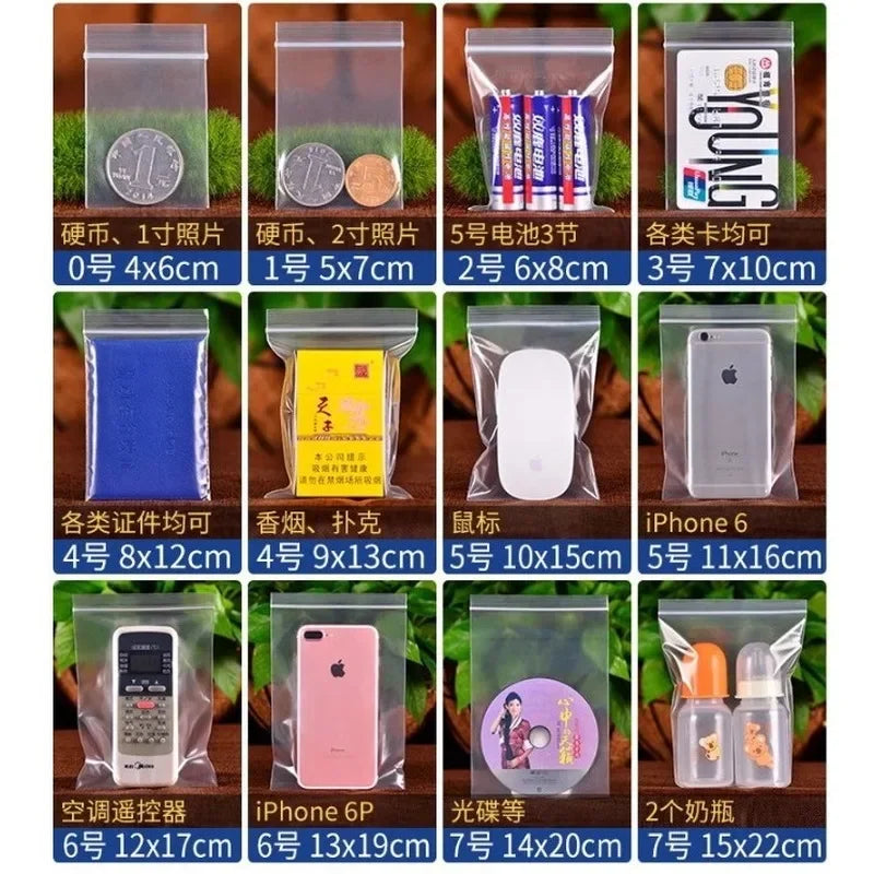 100/300 Pcs Mini Self Sealing Bag Resealable Vacuum Transparent Plastic Sealing Bags Clear Poly Kitchen Food Storage Organize