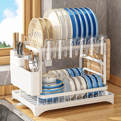 Double-layer Kitchen Dish Bowl Drainer Storage Rack Household Tableware Drain Chopsticks Knife Fork Water Cup Storage Holder