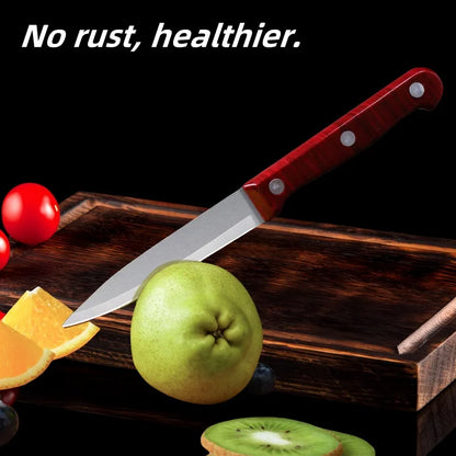 A Popular Stainless Steel Fruit Knife For Kitchen Straight Knives A Small Kitchen Accessory And A Wooden Hand-held Fruit Knife