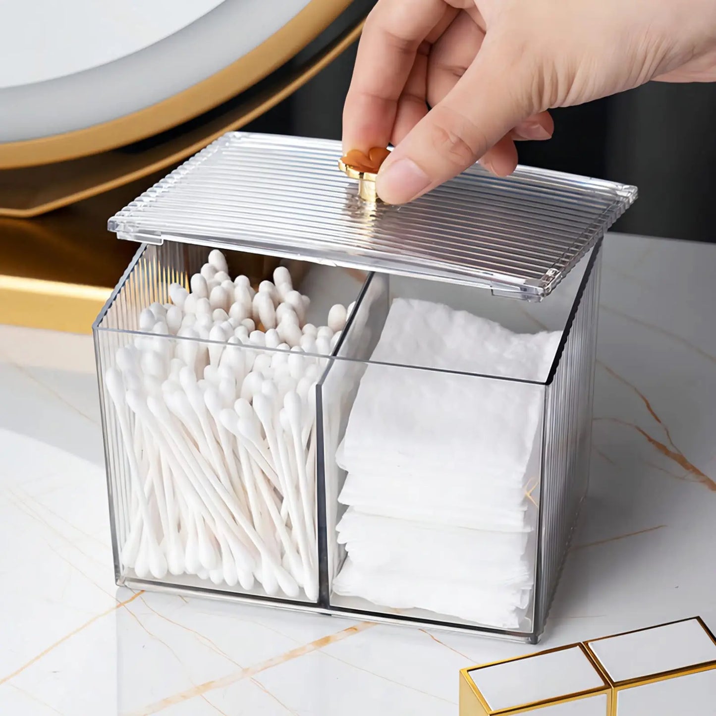 Acrylic Qtip Cotton Swab Holder Bathroom Jars With Lids Apothecary Jar Dispenser For Cotton BallCotton Round Pads, Floss