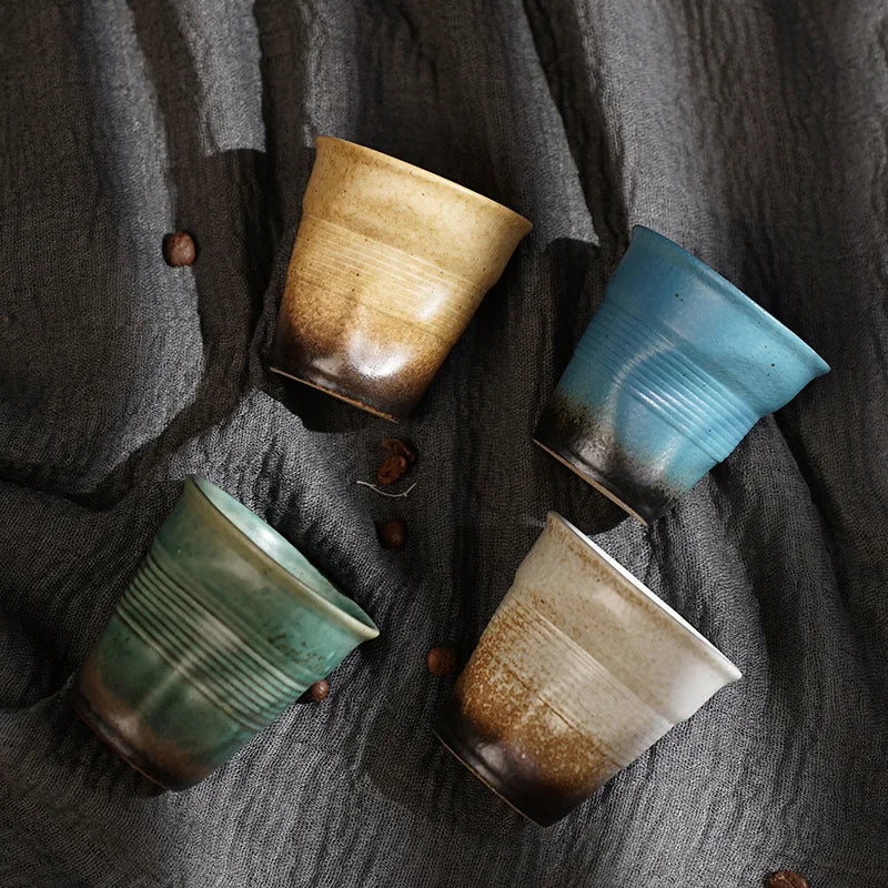 Creative Coarse Ceramic Coffee Cups Retro Irregular Folded Ceramic Mug