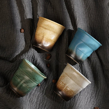 Creative Coarse Ceramic Coffee Cups Retro Irregular Folded Ceramic Mug