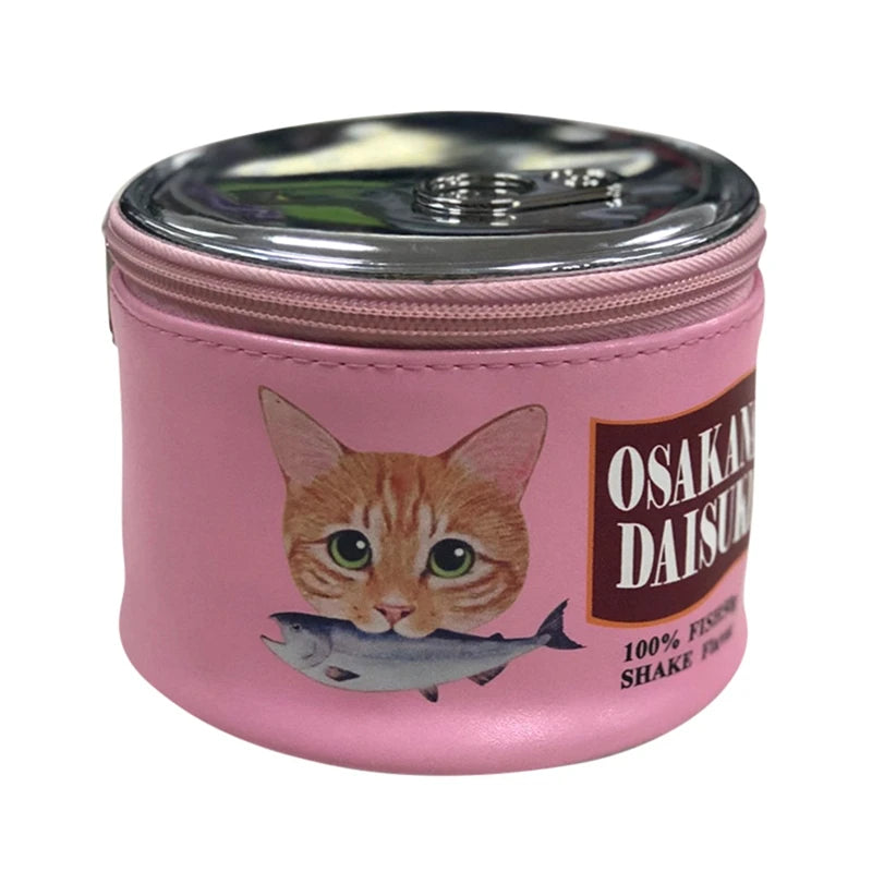 Large-capacity Storage Bag Creative Cat Eating Fish Pattern Canned Type Makeup Bag Cartoon Pouch Coin Key Purse Gift for Women