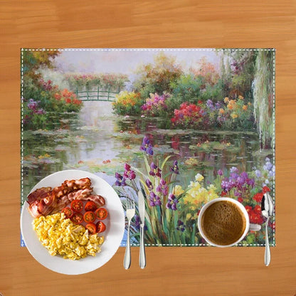 Famous Oil Painting By Claude Monet Table Mats Waterlily Lotus Flower Coffee Cup Pads Kitchen Accessories Linen Dining Placemat