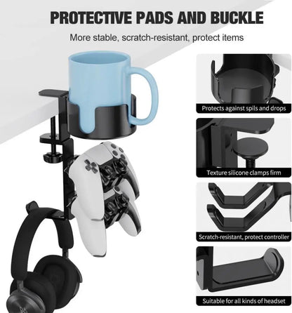 4 in 1 Desk Cup Holder with Headphone Hanger and Controller Stand Gaming Accessories Universal Adjustable