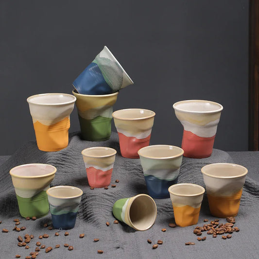 Creative Coarse Ceramic Coffee Cups Retro Irregular Folded Ceramic Mug