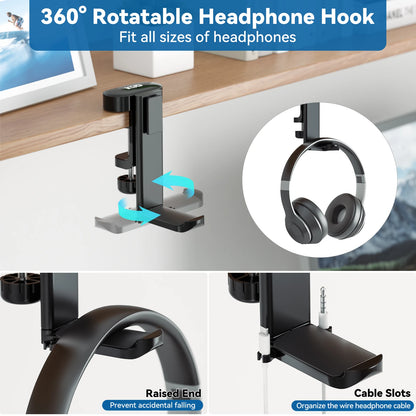KDD 2 in 1 Replaceable Cup Holder Under Desk Clamp Headphone Stand Rotatable Headset Hanger Cup & Headset Storage