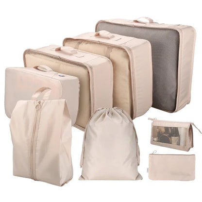 Waterproof Packing Cubes 8pc Set for Suitcases Travel Packing Organizer With Double Zipper Pulls Mesh Top 100% Durable Polyester