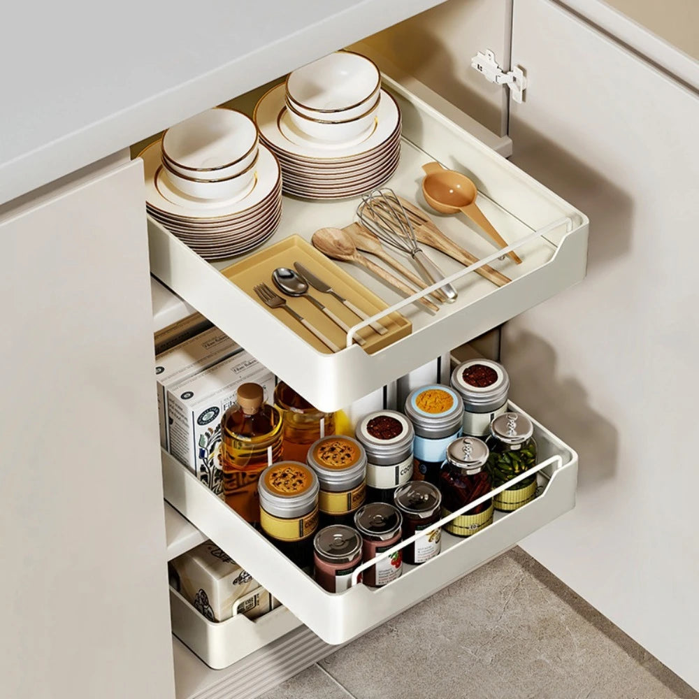 Kitchen Storage Rack with Slide Rail Pull-out Nail Free Installation High Temperature Resistant Practical Simple Storage Box