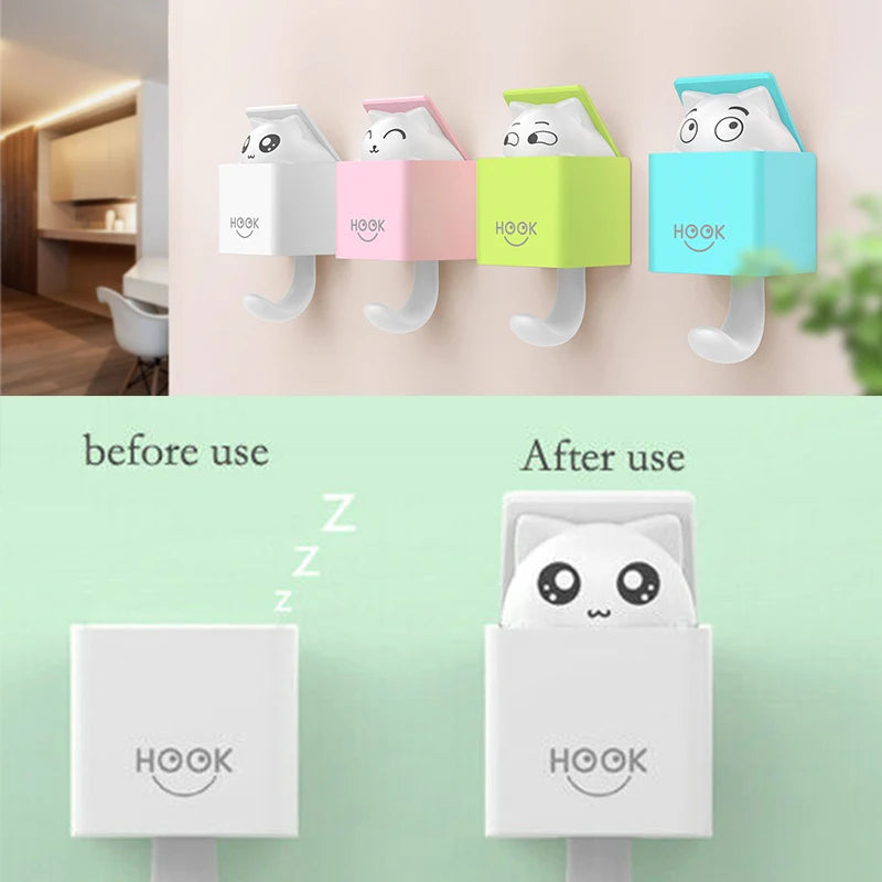 Creative Cute Cat Wall Hanging Hook for Clothes Hat Scarf Key Cute Animals Hanger Rack Wall Decoration Free Punching