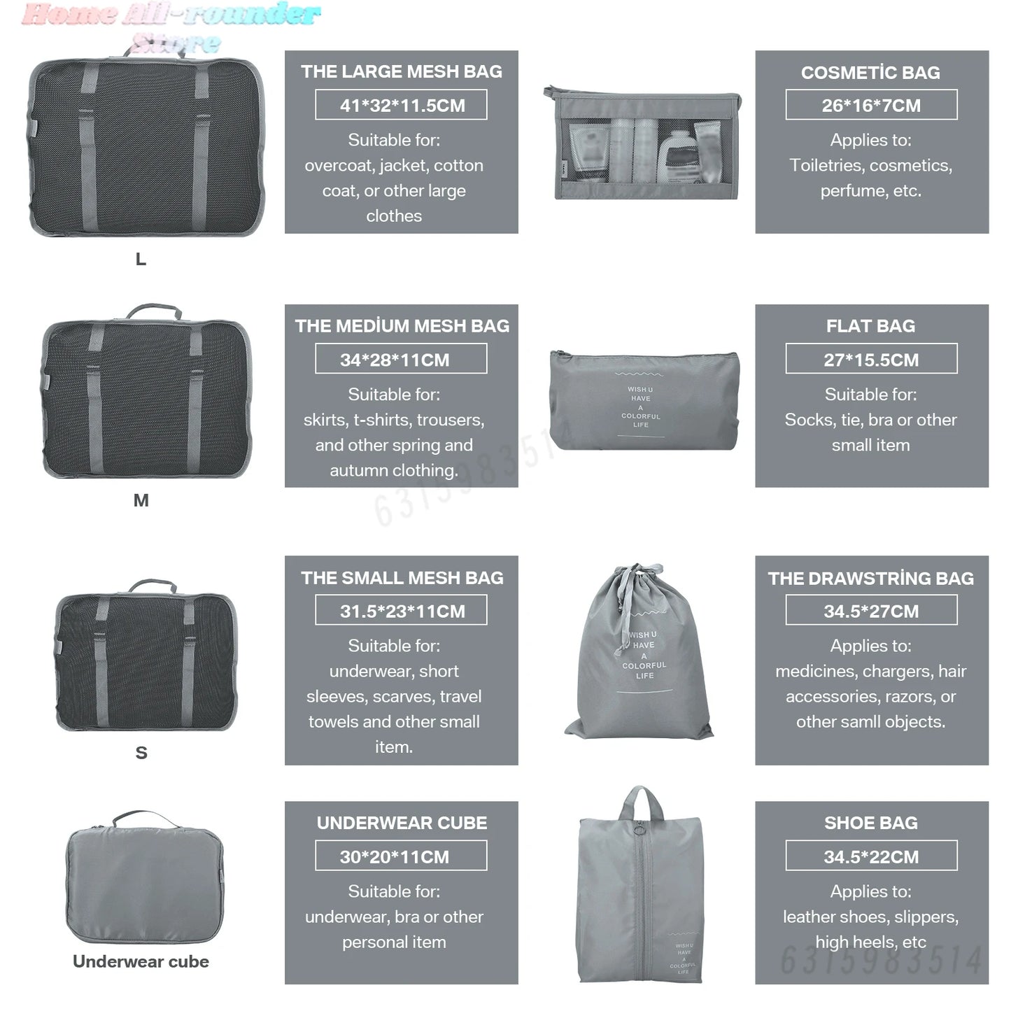Waterproof Packing Cubes 8pc Set for Suitcases Travel Packing Organizer With Double Zipper Pulls Mesh Top 100% Durable Polyester
