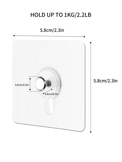 6x6cm Clear Adhesive Hooks - Damage-Free Heavy Duty Hanging Strips for Picture Frames & Wall Decor, No Nails Needed