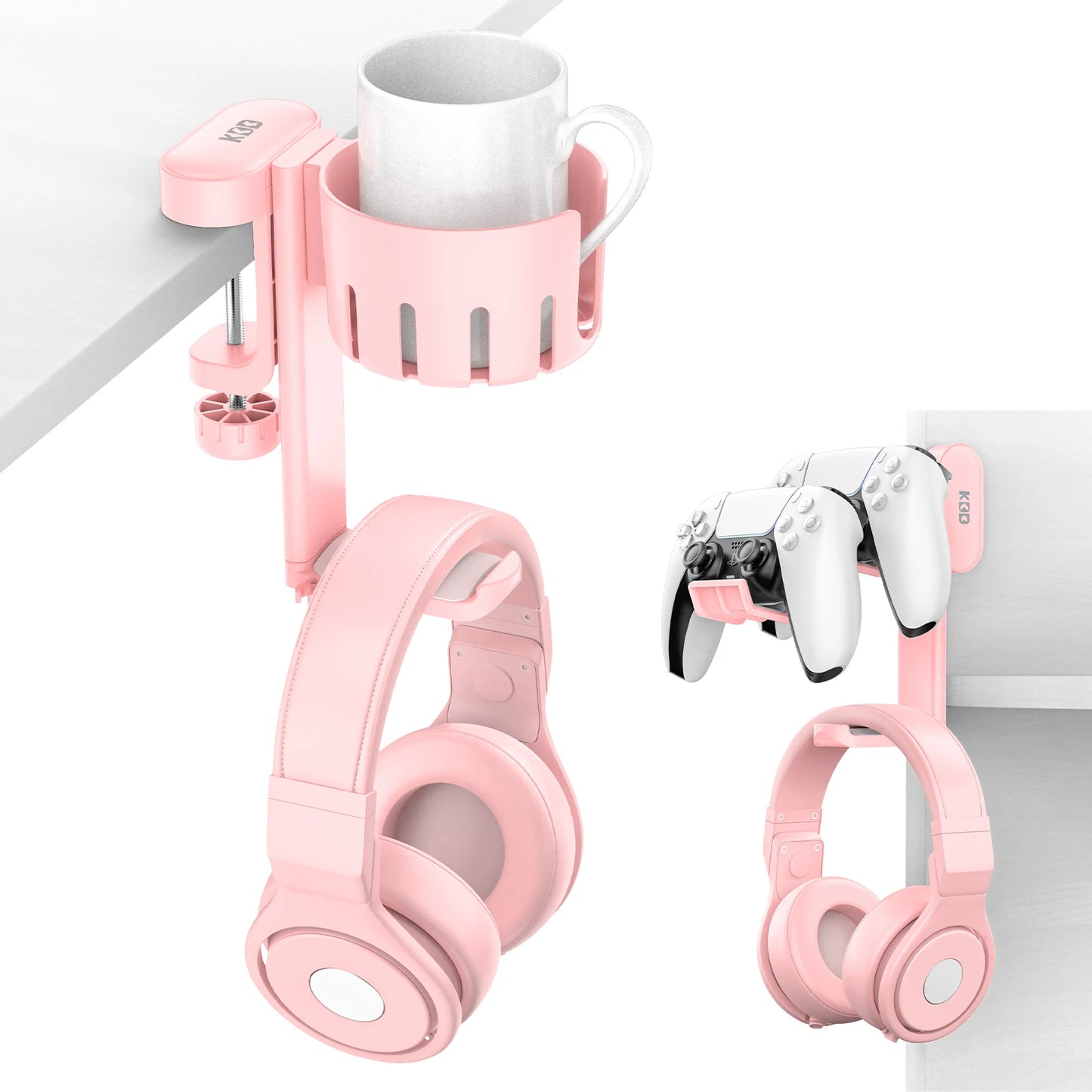 KDD 2 in 1 Replaceable Cup Holder Under Desk Clamp Headphone Stand Rotatable Headset Hanger Cup & Headset Storage