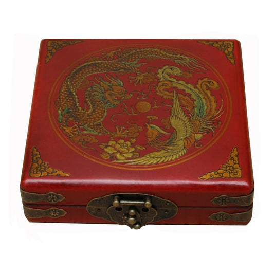 Antique Chinese Storage Box Square Box Classic Jewelry Packing Box Wooden PU Box Antique Portable Home Storage Box Gifts