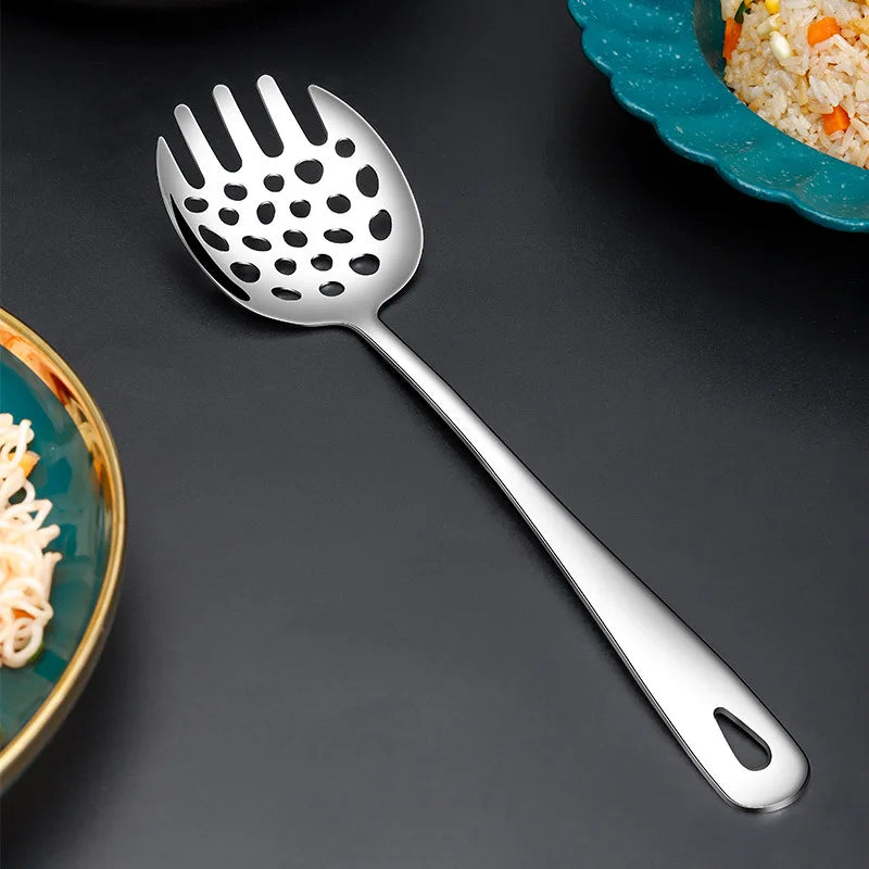 304 Stainless Steel Long Handle Public Hole Spoon Serving Fork Salad Household Tablespoons Cutlery Dinnerware Kitchen