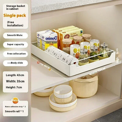 Kitchen Storage Rack with Slide Rail Pull-out Nail Free Installation High Temperature Resistant Practical Simple Storage Box