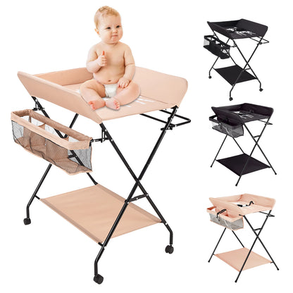 Portable Baby Changing Table Folding Nursery Changing Station Black/Khaki/Gray Load Capacity 15kg