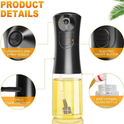 Electric Oil Sprayer Kitchen Utensils Oil Sprayer USB Charging BBQ Novelty Accessories Dispenser Glass Bottle Olive Oil Sprayer